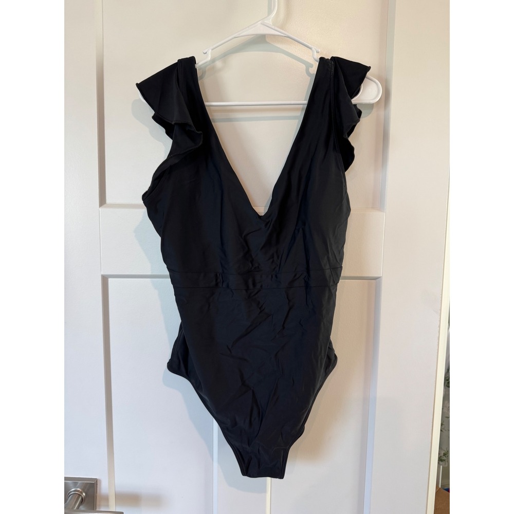 Summersalt The Ruffle Backflip One Piece Swimsuit Black Size 16 V-Neck Recycled